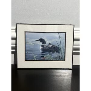 Luke Raffin “Loon Family” Framed Wall Mounted Bordered Print, 10" x 8" Frame